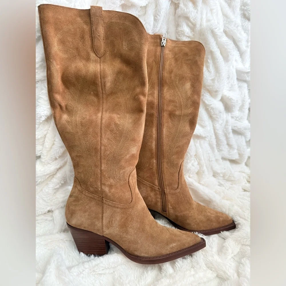 Dolce Vita Over-the-Knee Suede Western Boot - Tan